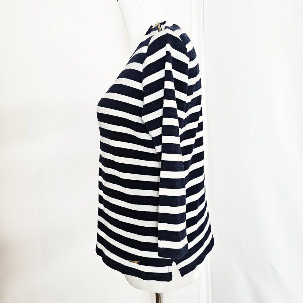 Ellen Tracy Medium White Navy Nautical Coastal 3/4 Sleeve Knit Shirt - Picture 5 of 5